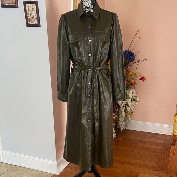 Zara Olive Green Belted Dress - Picture 11 of 14
